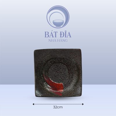 Đĩa Vuông Vếch Men Đen Nhật Quét Sơn - 32cmx4.3cm