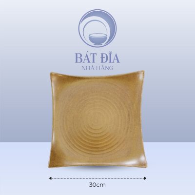 Đĩa Vuông Vếch Men Gốm Nâu Đen - 30cmx3cm