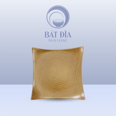 Đĩa Vuông Vếch Men Gốm Nâu Đen