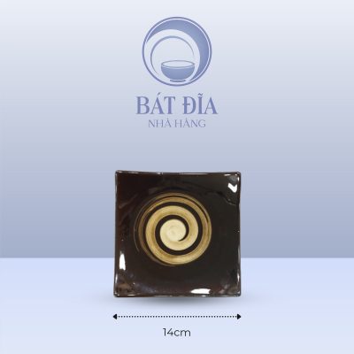 Đĩa Vuông Vếch Men Nâu Quét - 14cmx2.5cm