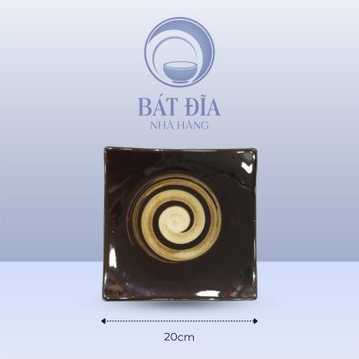 Đĩa Vuông Vếch Men Nâu Quét - 20cmx3.5cm