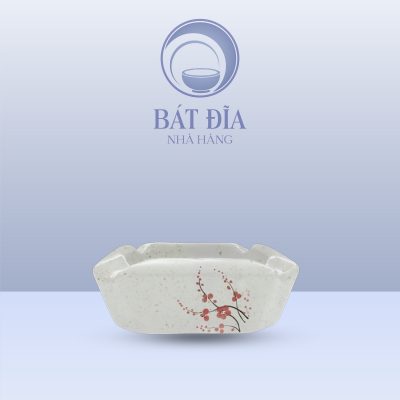 Gạt Tàn Men Gốm Hoa Đào Đỏ