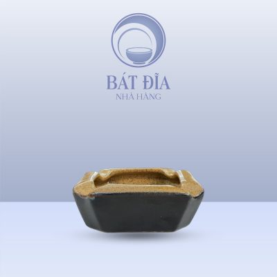 Gạt Tàn Men Gốm Nâu Đen