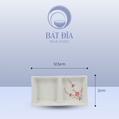 Kích Thước Gia Vị 2 Ngăn Men Gốm Hoa Đào Đỏ