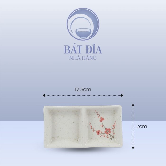 Kích Thước Gia Vị 2 Ngăn Men Gốm Hoa Đào Đỏ
