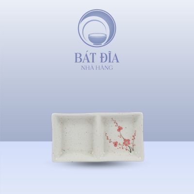 Gia Vị 2 Ngăn Men Gốm Hoa Đào Đỏ
