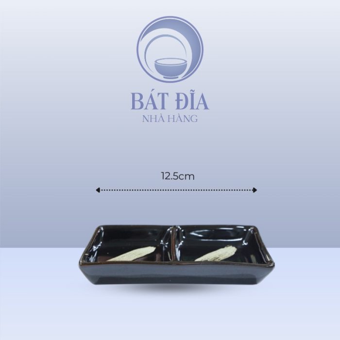Kích thước Gia Vị Chữ Nhật 2 Ngăn Men Nâu Quét
