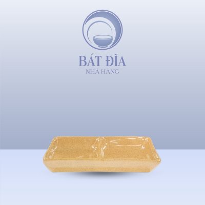Gia Vị Chữ Nhật 2 Ngăn Men Sứ Vàng
