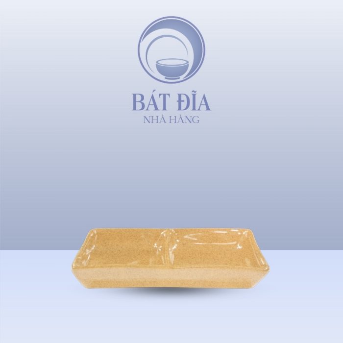 Gia Vị Chữ Nhật 2 Ngăn Men Sứ Vàng