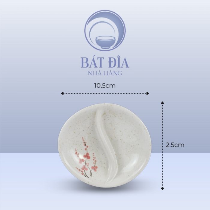 Kích Thước Gia Vị Oval 2 Ngăn Men Gốm Hoa Đào Đỏ