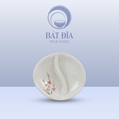 Gia Vị Oval 2 Ngăn Men Gốm Hoa Đào Đỏ