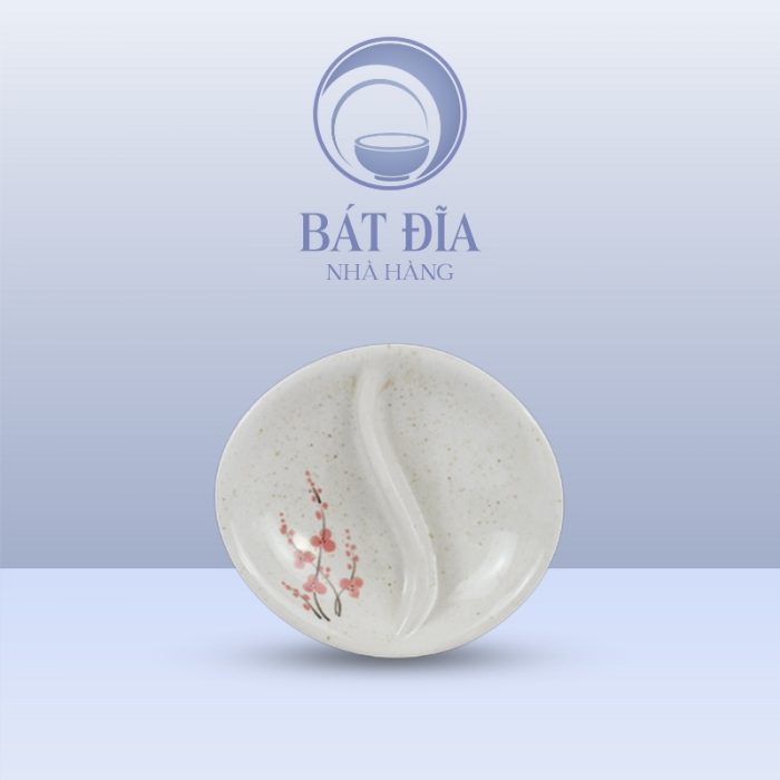 Gia Vị Oval 2 Ngăn Men Gốm Hoa Đào Đỏ