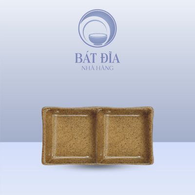 Gia Vị Vuông 2 Ngăn Men Gốm Nâu Đen