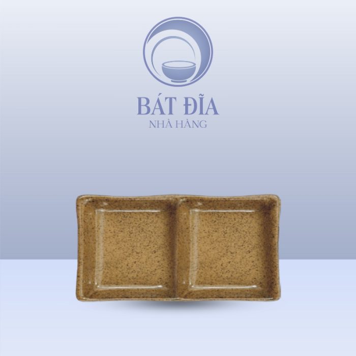 Gia Vị Vuông 2 Ngăn Men Gốm Nâu Đen