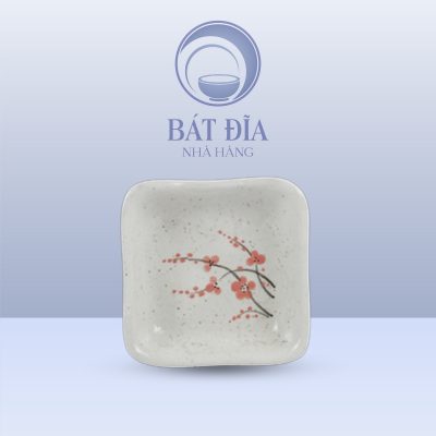 Gia Vị Vuông Men Gốm Hoa Đào Đỏ