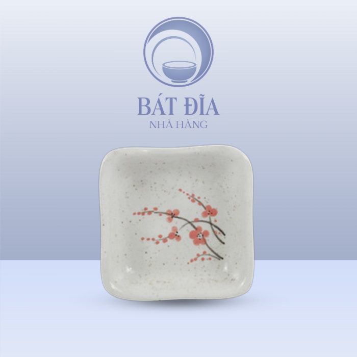 Gia Vị Vuông Men Gốm Hoa Đào Đỏ