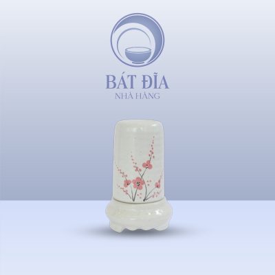 Hũ Tăm Men Gốm Hoa Đào Đỏ