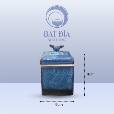 Kích thước Hũ Vuông Quai Men Hỏa Biến Xanh