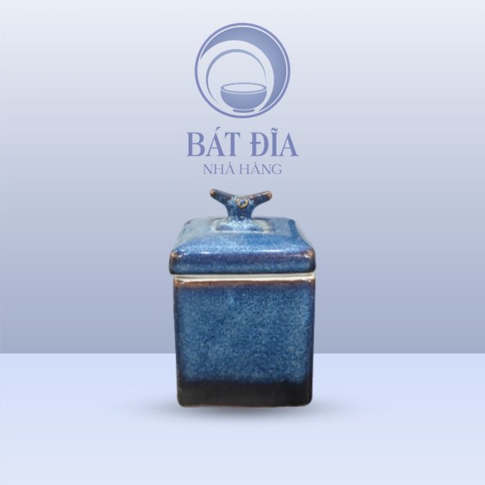 Hũ Vuông Quai Men Hỏa Biến Xanh