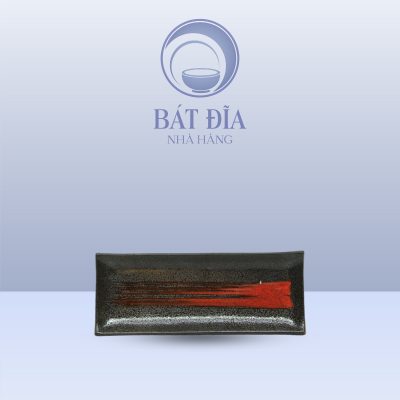 Khay Chữ Nhật Dài Men Đen Nhật Quét Sơn