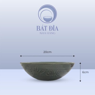 Tô Loe Men Xanh Khắc Hoa Cúc - 20cmx6cm