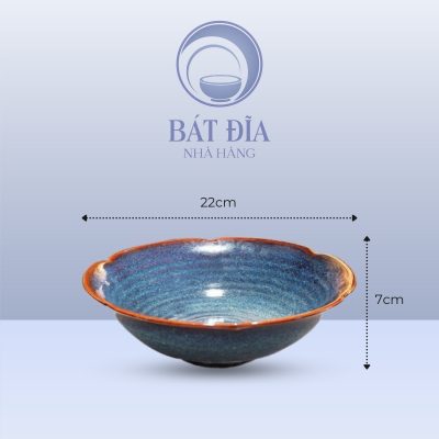 Kích thước Tô Loe Viền Hoa Men Hỏa Biến Xanh
