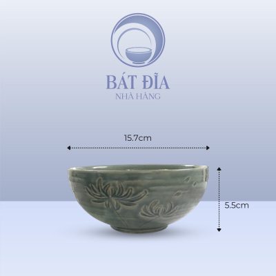 Tô Nông Men Xanh Khắc Hoa Cúc - 15.7cmx5.5cm