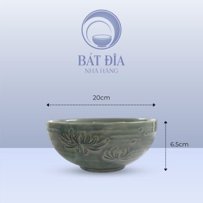 Tô Nông Men Xanh Khắc Hoa Cúc - 20cmx6.5cm