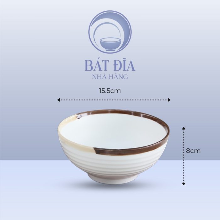 Kích thước Tô Sâu Men Matt Trắng Kẻ Miệng
