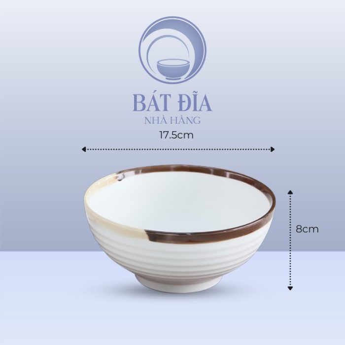 Kích thước Tô Sâu Men Matt Trắng Kẻ Miệng