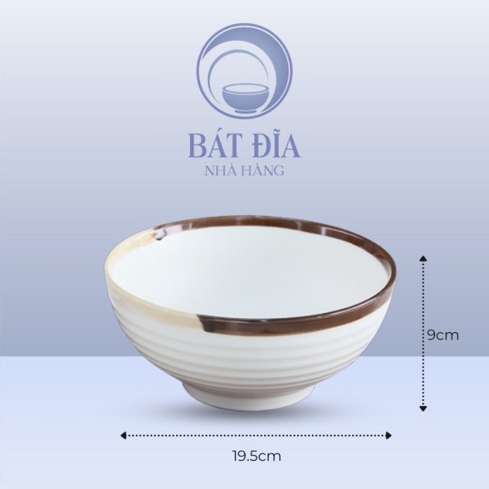 Kích thước Tô Sâu Men Matt Trắng Kẻ Miệng