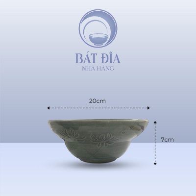 Tô Yêu Men Xanh Khắc Hoa Cúc - 20cmx7cm