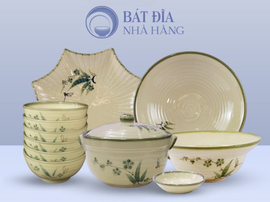 Bộ bát đĩa Men Xanh Đào Chuồn