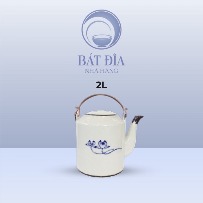 Dung Tích Ấm Tích Men Trắng Vẽ Sen Lam