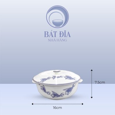 Kích Thước Âu Cơm Men Kem Vẽ Cá Xanh