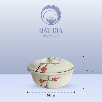 Kích Thước Âu Cơm Men Kem Vẽ Đào Đỏ
