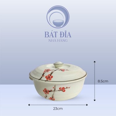 Kích Thước Âu Cơm Men Kem Vẽ Đào Đỏ
