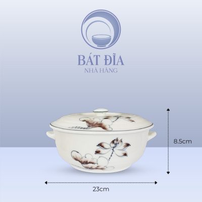 Kích Thước Âu Cơm Men Kem Vẽ Sen Nâu