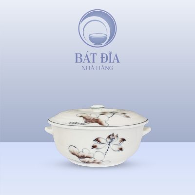 Âu Cơm Men Kem Vẽ Sen Nâu