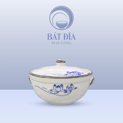 Âu Cơm Men Trắng Vẽ Sen Lam