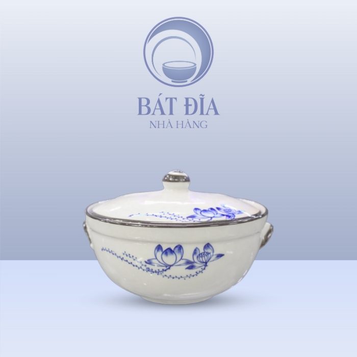 Âu Cơm Men Trắng Vẽ Sen Lam