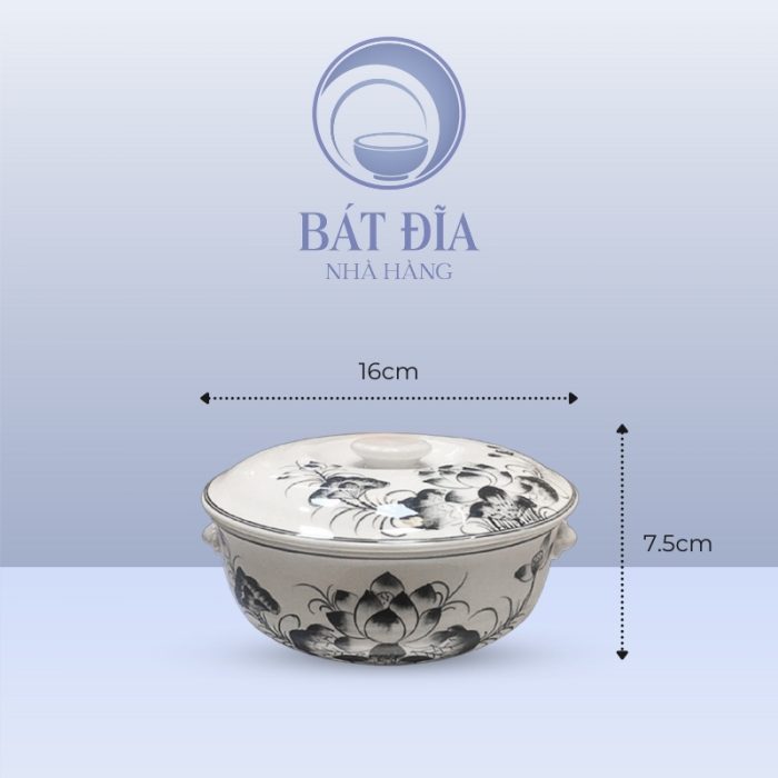 Kích Thước Âu Cơm Men Trắng Vẽ Hoa Sen Đen