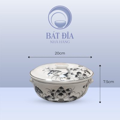 Kích Thước Âu Cơm Men Trắng Vẽ Hoa Sen Đen