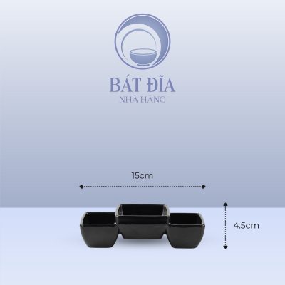 Kích Thước Bát Chấm Vuông 3 Ngăn Melamine Đen