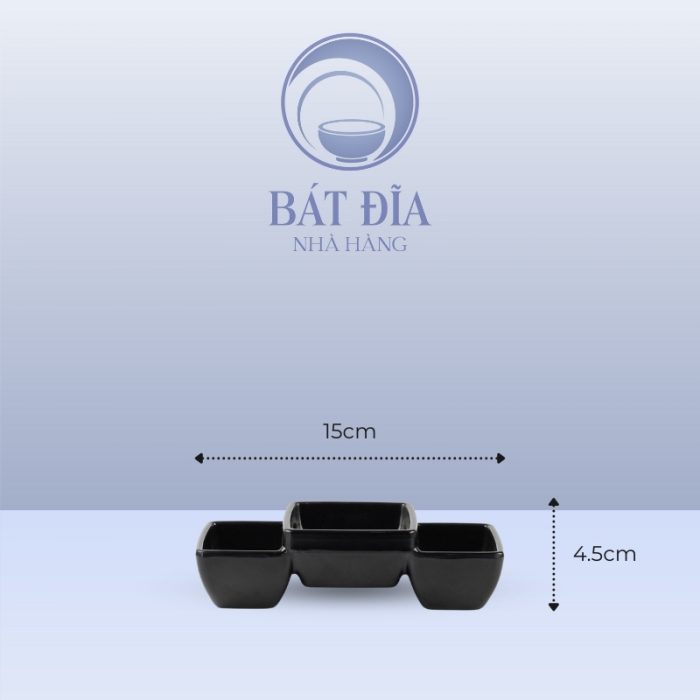 Kích Thước Bát Chấm Vuông 3 Ngăn Melamine Đen