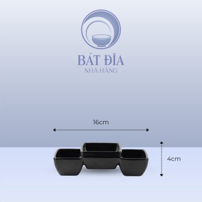 Kích Thước Bát Chấm Vuông 3 Ngăn Melamine Đen