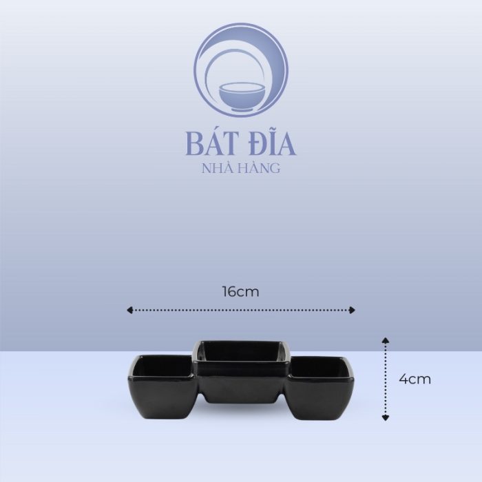 Kích Thước Bát Chấm Vuông 3 Ngăn Melamine Đen