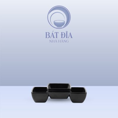 Bát Chấm Vuông 3 Ngăn Melamine Đen