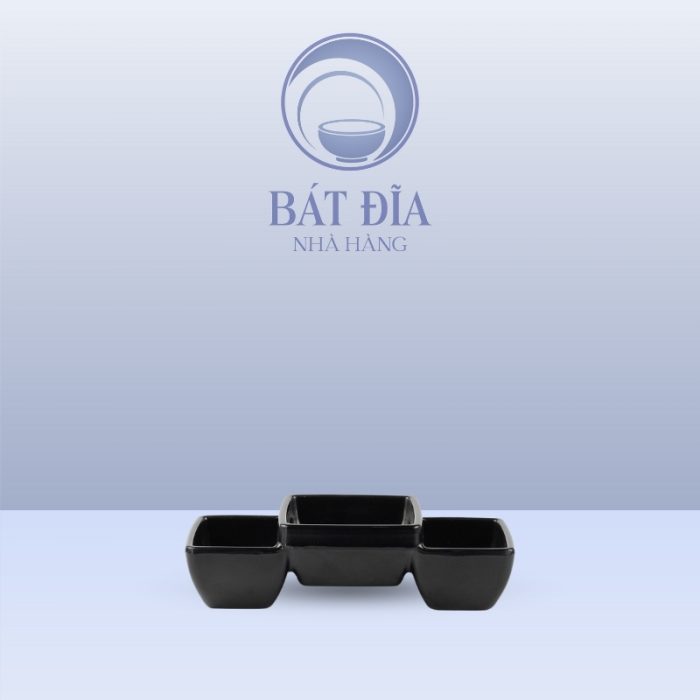 Bát Chấm Vuông 3 Ngăn Melamine Đen