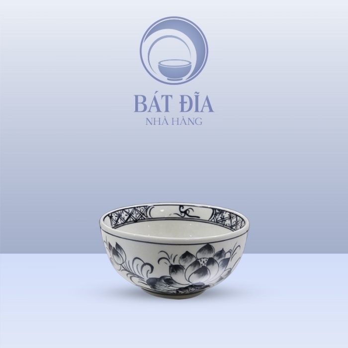 Bát Cơm Bầu Men Trắng Vẽ Hoa Sen Đen
